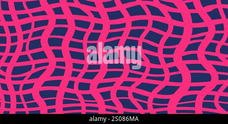 Vibrant Wavy Curvy Pink and Blue Abstract Grid Pattern with a Dynamic Optical Illusion Effect - Background, Texture, Creative Multi Purpose Design Tem Stock Vector