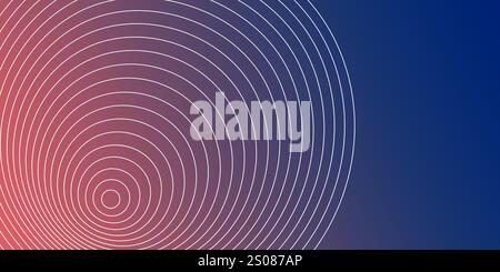 Pattern of concentric spirals, gradually expanding. White lines against a dark blue and red gradient background, creating a sense of depth and infinit Stock Vector