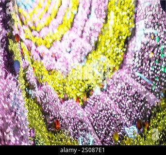 glowing colorful Christmas lights on black background, overlay Stock Photo