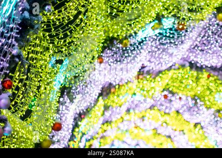 glowing colorful Christmas lights on black background, overlay Stock Photo