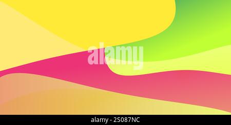 A vivid abstract design featuring flowing waves of yellow, green, red, and subtle beige colors. The smooth curves create a modern, dynamic composition Stock Vector