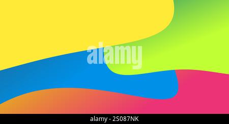 Vivid abstract design featuring flowing waves of yellow, green, red, and blue colored round shapes. The smooth curves create a modern, dynamic composi Stock Vector