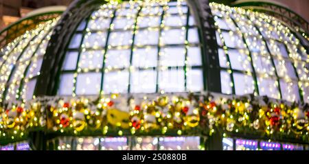 glowing colorful Christmas lights on black background, overlay Stock Photo