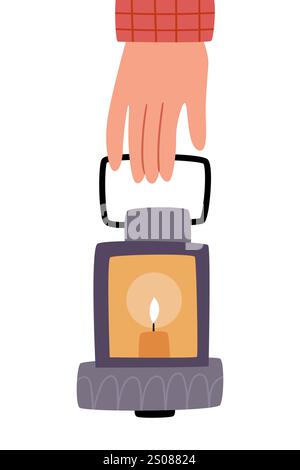 Hand holding a vintage lantern. Stock Vector