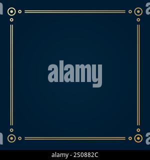 Golden Geometric Frame - Geometrical Art Deco Style Template for Invitation Cards, Flyers - Line-Art Vector Design Stock Vector