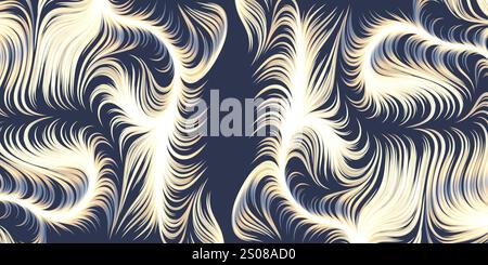 Abstract Geometric Background Design with Retro Style Dark Blue and White Colors - Lit 3D Flowing Spreading Curving Lines Pattern - Digitally Generate Stock Vector