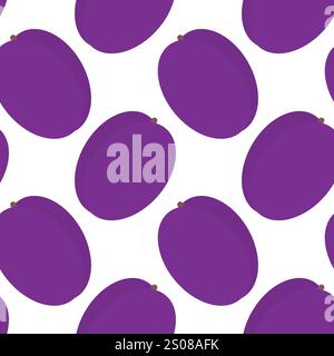 Colorful Plums Seamless pattern in trendy purple Minimalistic fruits background texture or wallpaper. Vector illustration Wrapping or web promo backdrop Thematic cards, booklet, leaflet, banner, label Stock Vector