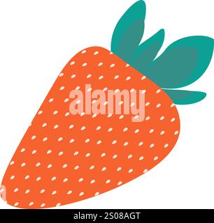 Hand drawn whole strawberry with leaves Summertime healthy fruit. Sticker Logo Icon design concept. Isolated Vector illustration Thematic or menu cards, leaflets, greetings, label or web promo banner Stock Vector