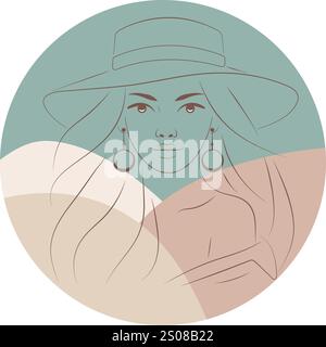 Boho Chic Backgrounds with Elegant Line Art Portraits: Minimalist Tropical Leaf Designs and Feminine Faces on Warm, Earthy Stock Vector