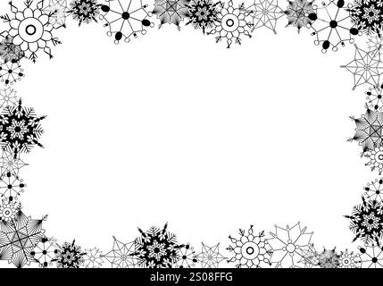 Rectangle vector Frame with snowflakes. Graphic line on transparent background. Perfect for decorating social networks, photos and text. Christmas fra Stock Vector