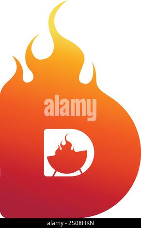 Letter D on fire bbq design Stock Vector