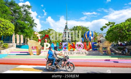 Palenque, Chiapas, Mexico, Parque Central Palenque with Christmas decorations, Editorial only. Stock Photo