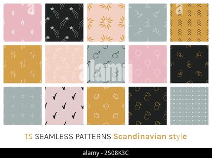15 seamless patterns set in Scandinavian style. Stock Vector