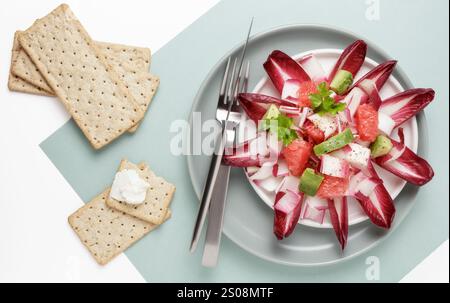 Chicory salad with grapefruit and avocado Stock Photo