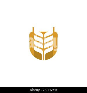 Letter U Grain Wheat Logo. Rice Logo Designs Vector Illustration Template Stock Vector