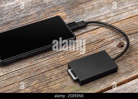 The card reader is connected to a mobile device Stock Photo