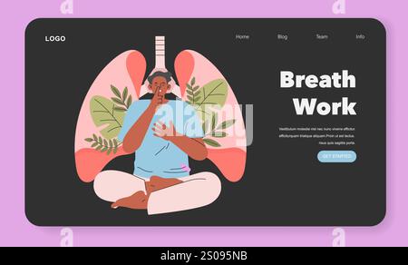 Breathwork concept illustration. A person practicing calming breathing techniques for wellness. Inner peace through mindful respiration. Vector illustration. Stock Vector