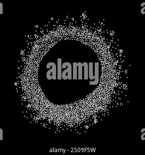 Abstract circular frame made of white stipple dots texture. Ideal for graphic design and artistic concepts. Round snow frame with empty center. Abstra Stock Vector