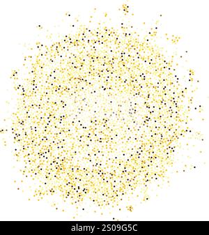 Abstract golden stipple spray circle, dissolving points, dotted glitters texture. Ideal for graphic design and technology concepts, the image showcase Stock Vector