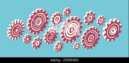 Mechanical gears isometric. Gearwheels and cogs set. Technology, industry concept Stock Vector