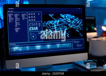 Computer monitor with army location on screen standing in front of male ...