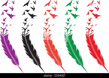 feather pen, pen, ink, feather drawing designs Stock Vector
