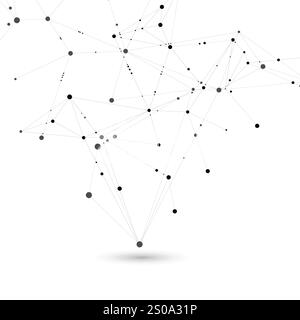 Stylish, polygonal pattern of connected black lines and dots on white background Stock Vector
