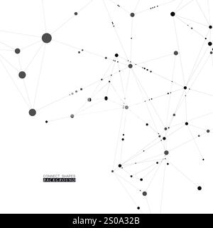 Stylish, polygonal pattern of connected black lines and dots on white background. Designed for use in new technology projects Stock Vector