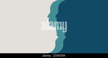 Metaphor bipolar disorder mind mental. Double face. Mood disorder concept. Bipolar disease Stock Vector