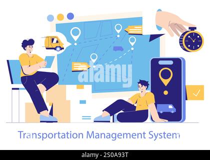 Logistics Automation concept. Professionals manage efficient delivery using a digital platform. Streamlined tracking, timely distribution, advanced technology. Vector illustration. Stock Vector