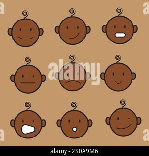 Baby faces showing different emotions: happiness, sadness, surprise, and more Stock Vector