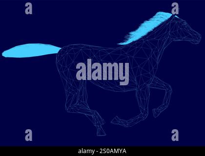 Horse is running in the sky with a blue tail. The image has a futuristic feel to it Stock Vector