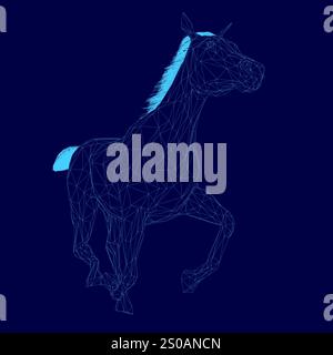 Horse is running on a blue background. The horse is in a 3D model and he is in motion Stock Vector