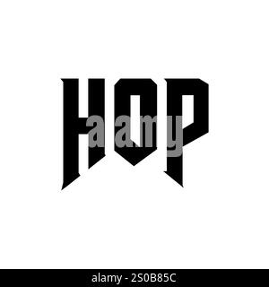 HOP letter logo design for technology company. HOP logo design black and white color combination. HOP logo, HOP vector, HOP design, HOP icon, HOP alph Stock Vector