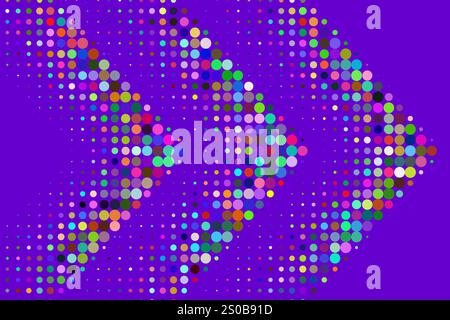 Abstract arrow created from dots, halftone effect illustration. Retro colorful halftone style arrow as abstract modern background. Perfect for web des Stock Vector