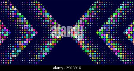 Abstract arrow created from dots, halftone effect illustration. Retro colorful halftone style arrow as abstract modern background. Perfect for web des Stock Vector