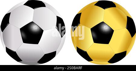Two football soccer balls set with white and golden colors Stock Vector