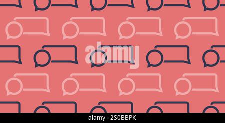 Modern Style Minimal Seamless Speech and Thought Bubbles, Simple Communication Symbols Pattern on Wide Scale Red Colored Background - Design Template Stock Vector