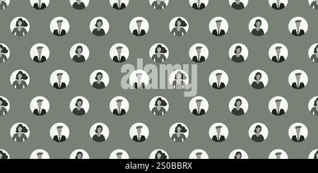 Lots of Grey Seamless User Avatars Texture, Background with Rows of People, Face Symbols - Pattern Design Applicable as a Base for Placards,Posters, B Stock Vector