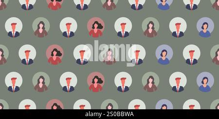Lots of Colorful Seamless User Avatars Texture, Background with Rows of People,Face Symbols - Pattern Design Applicable as a Base for Placards,Posters Stock Vector