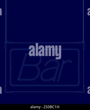 Blue sign with the word BAR written in letters. The sign is hanging from a blue background Stock Vector