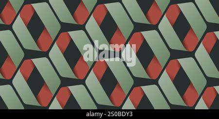 Abstract Background, Repeating Retro Style Geometric Frames Made of Ribbon, 3D Folded Hexagons Pattern - Geometrical Graphic Design for Cards, Covers, Stock Vector