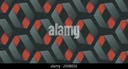 Abstract Background, Repeating Retro Style Geometric Frames Made of Ribbon, 3D Folded Hexagons Pattern - Geometrical Graphic Design for Cards, Covers, Stock Vector