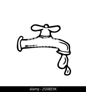 Doodle Faucet Icon. Vector water tap sketch. Isolated Stock Vector