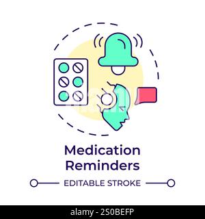 Medication reminders multi color concept icon. pharmacy information provide. Healthcare chatbot use case. Round shape line illustration. Abstract idea Stock Vector