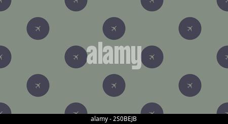 Seamless Airplane Symbols Pattern on Wide Scale Green Background - Design Template in Editable Vector Format Stock Vector