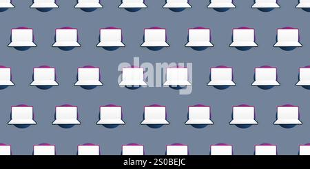 Lots of Simple Minimalist Laptops - Seamless Pattern on Dark Gray Background, Design, Texture for IT, Web and Technology - Illustration in Editable Ve Stock Vector