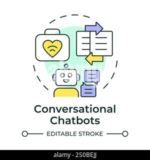 Conversational chatbots multi color concept icon. Answering health related question. Telehealth patient support. Round shape line illustration. Abstra Stock Vector