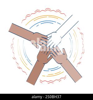 Diverse hands in unity circle doodle illustration concept Stock Vector