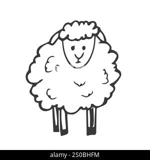 Vector black and white drawing, cute sheep Stock Vector